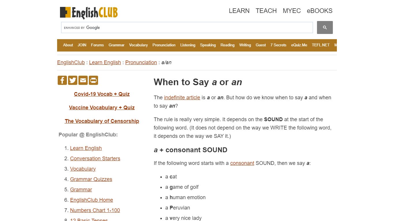 When to Say "a" or "an" | Pronunciation | EnglishClub